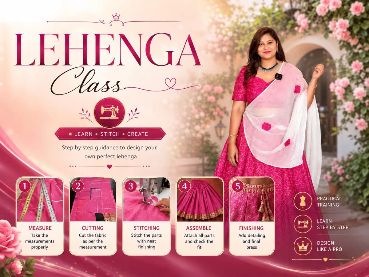 Designer Lehenga Cutting, Stitching & Perfect Fitting Course