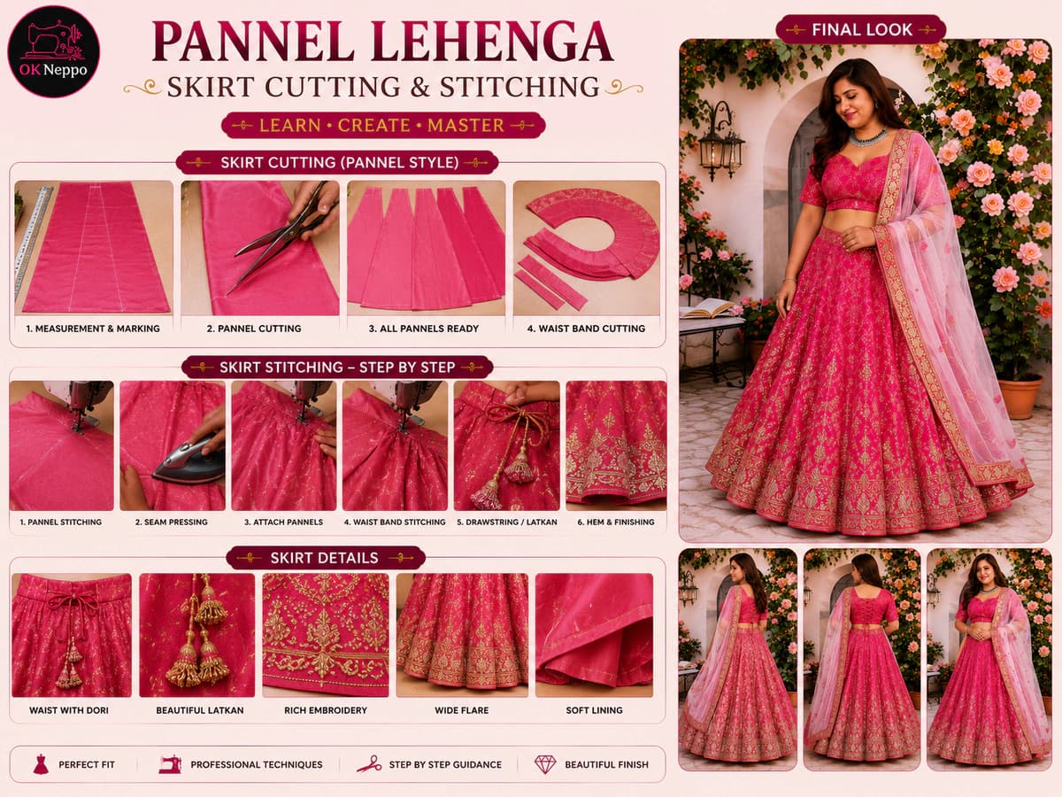 Lehenga Skirt Cutting & Stitching