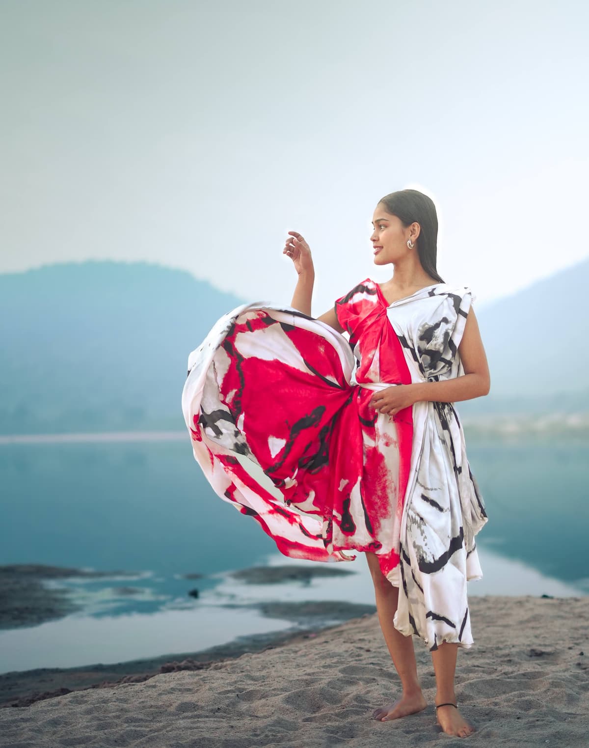 InkSplash Drape Dress | White Beachware